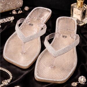 Lauren Lorraine Tampa Clear Sandals Size 8 Bling Flip Flops Sparkle Fabulous